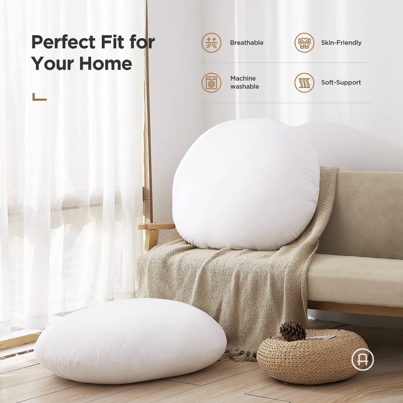 Acanva Decorative Round Throw Pillow Inserts Form Stuffer Cushion Sham Filler, 32'', White - Image 2